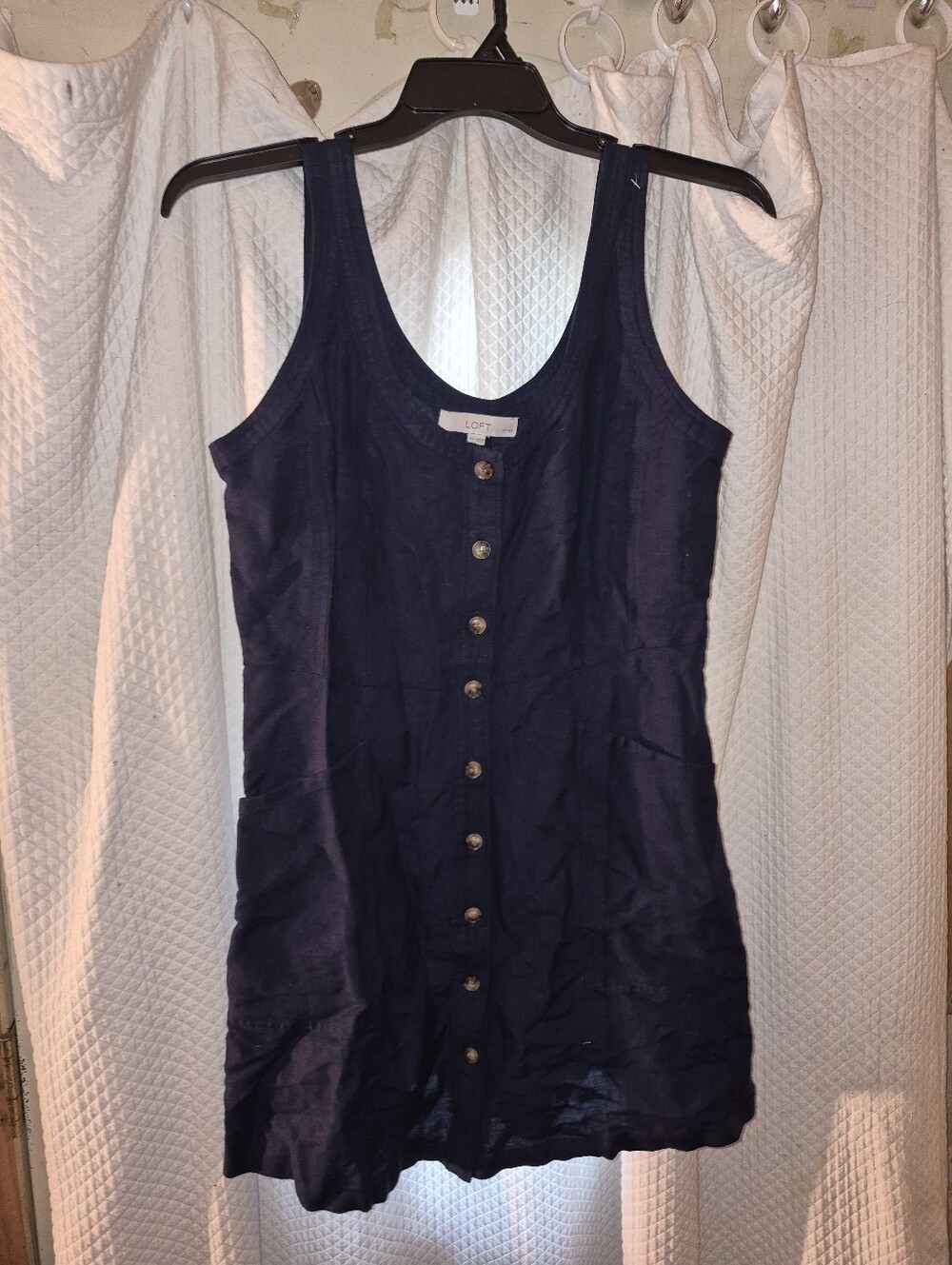 LOFT Navy Sleeveless Button-Front Linen Dress Size 12P